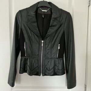 White House Black Market Black Leather Peplum Zip Jacket